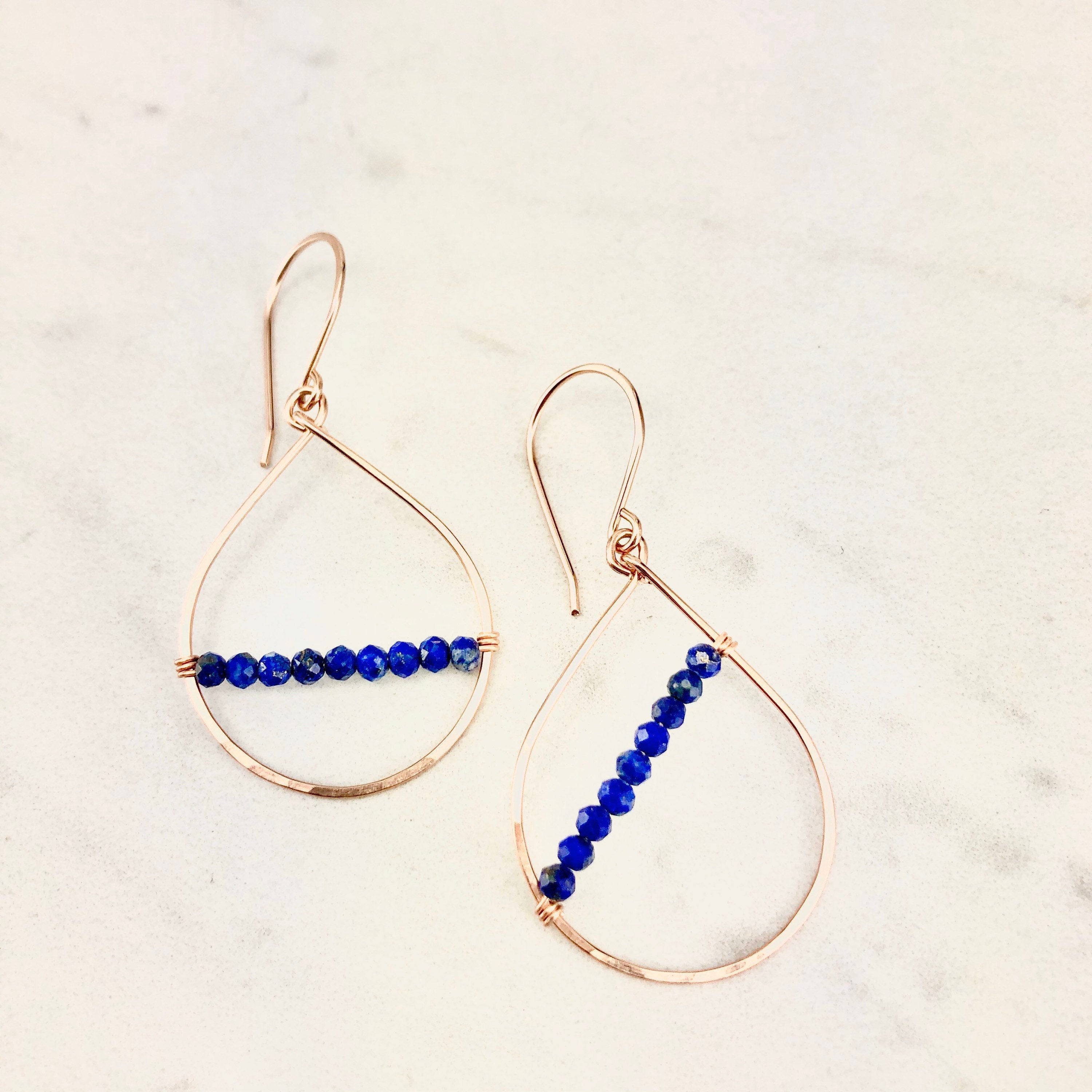 Small Rose Gold and Lapis Teardrop Earrings
