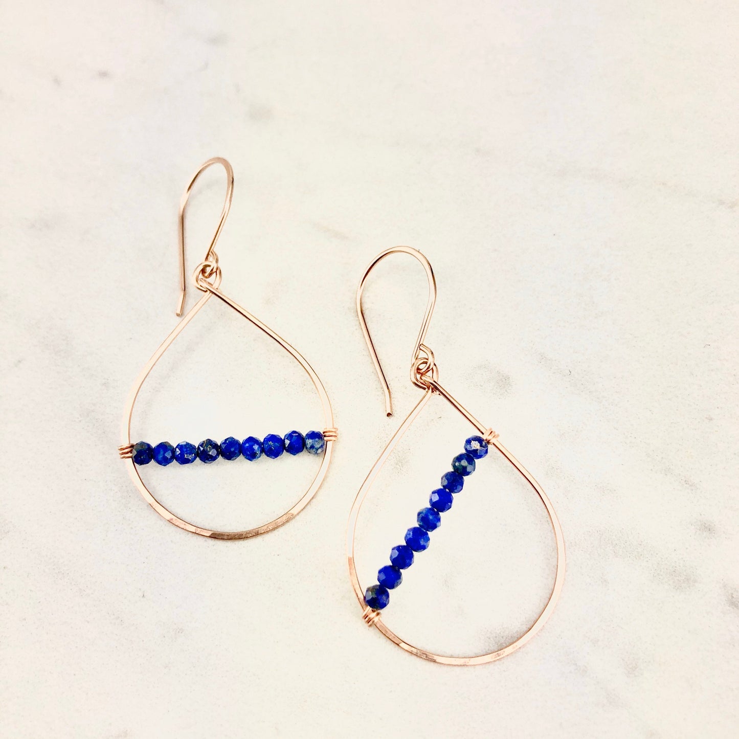 Rose Gold Lapis Teardrop Earrings | Teardrop Earrings | Asymmetric Earrings | Lapis Earrings | Boho Hoops | Lightweight Earrings | Edgy Earrings | Modern Earrings