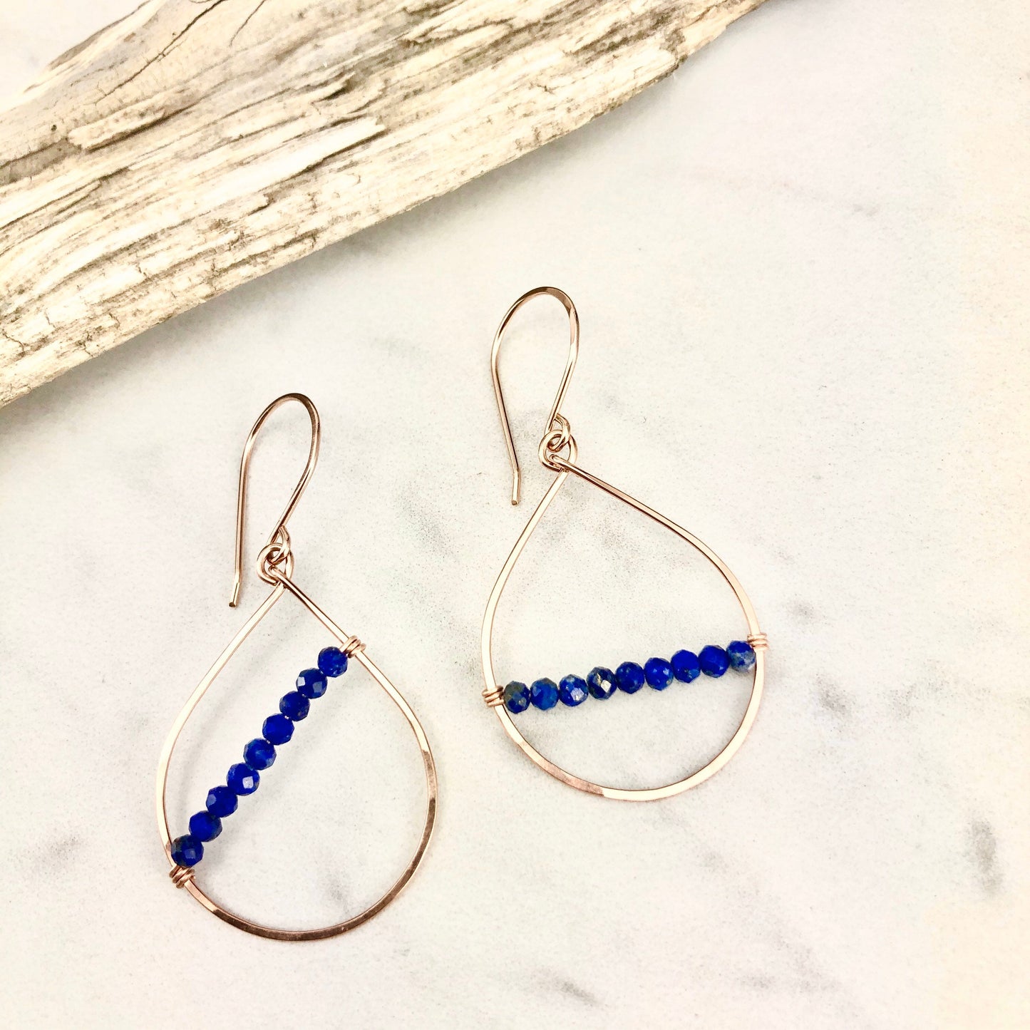 Rose Gold Lapis Teardrop Earrings | Teardrop Earrings | Asymmetric Earrings | Lapis Earrings | Boho Hoops | Lightweight Earrings | Edgy Earrings | Modern Earrings