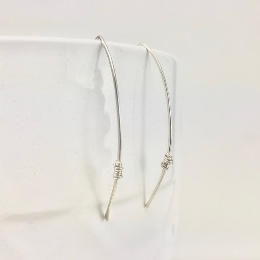 Silver Pull Through Earrings | Arc Earrings | Hammered Earrings | Open Hoops | Delicate Earrings | Dainty Open Hoops | Pull Through Earrings