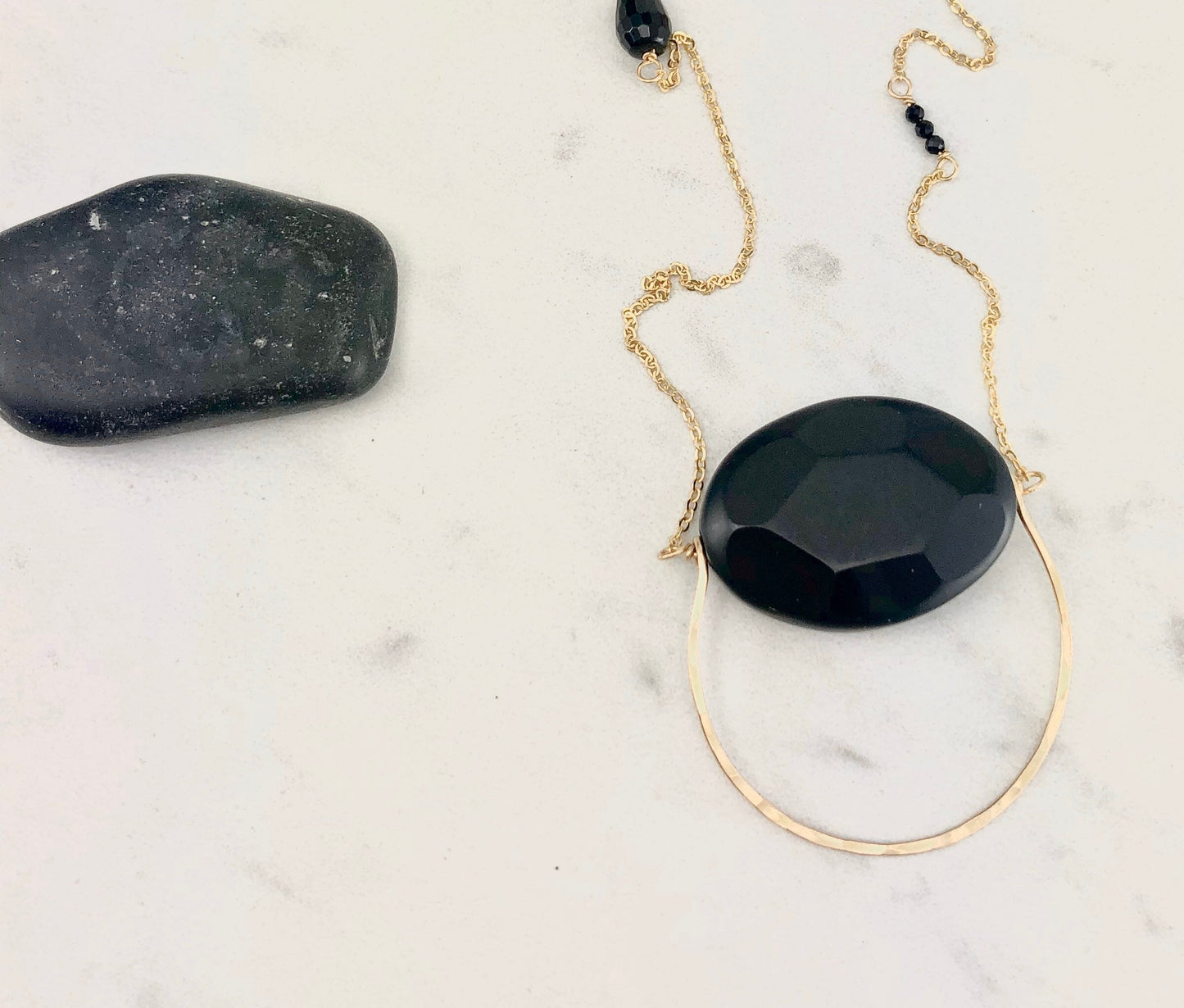 Handmade Gold and Onyx Swing Pendant | Boho Necklace | Dainty Pendant | Delicate Necklace | Gemstone Jewelry | Onyx Pendant