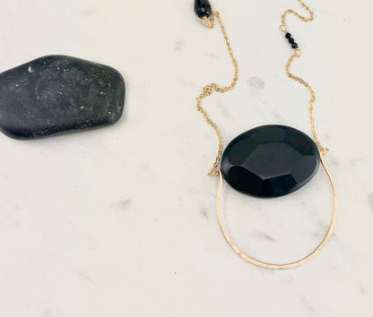Handmade Gold and Onyx Swing Pendant | Boho Necklace | Dainty Pendant | Delicate Necklace | Gemstone Jewelry | Onyx Pendant