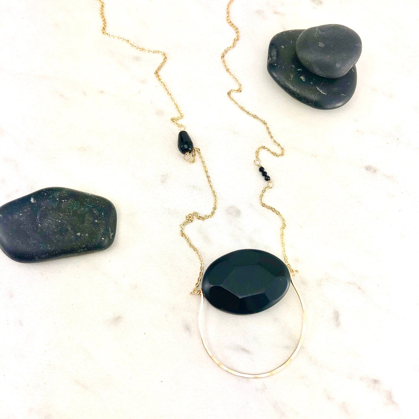 Handmade Gold and Onyx Swing Pendant | Boho Necklace | Dainty Pendant | Delicate Necklace | Gemstone Jewelry | Onyx Pendant