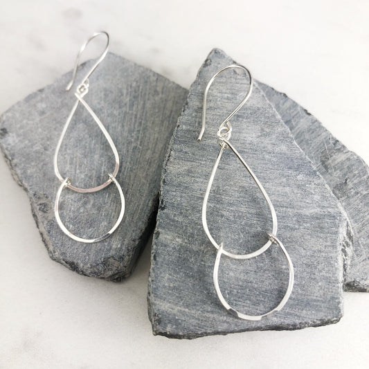 Silver Teardrop Fall Earrings | Hammered Teardrop Earrings | Open Teardrop Earrings | Silver Teardrop Earrings | Geometric Earrings | Everyday Earrings