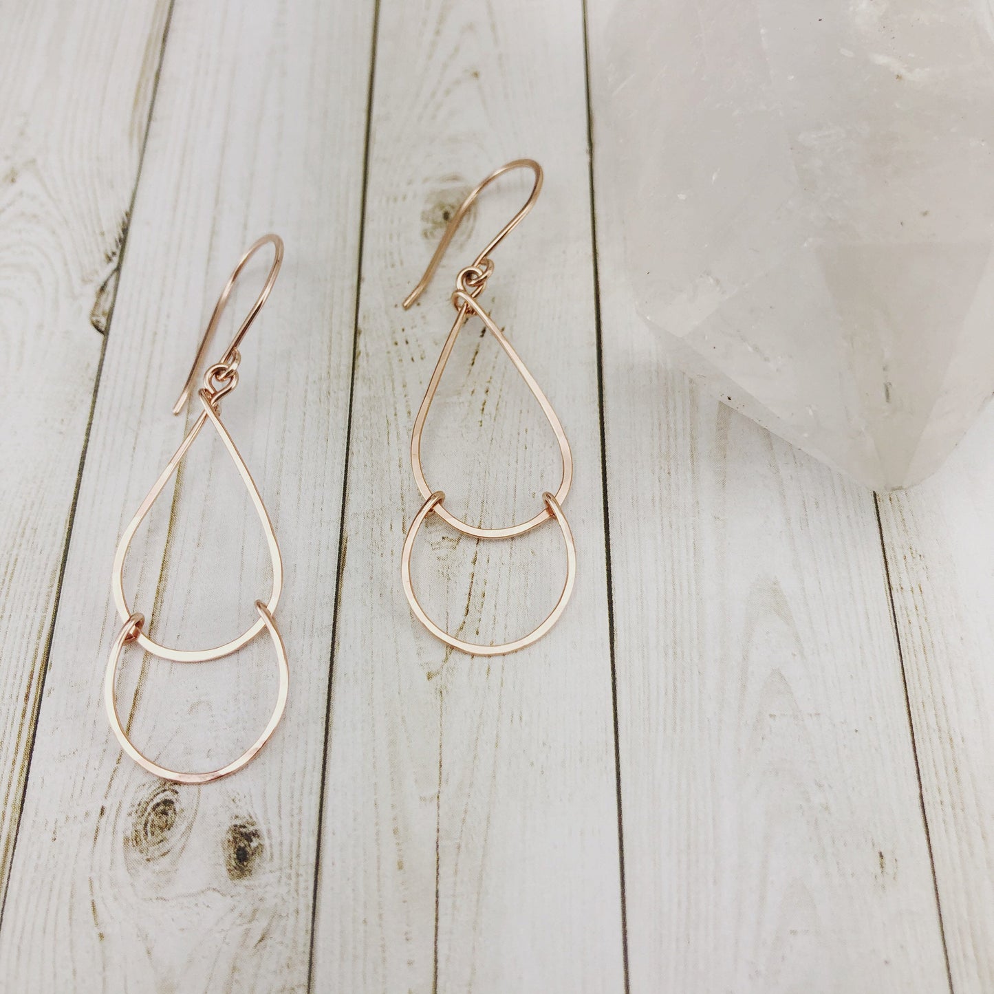 Rose Gold Teardrop Fall Earrings | Hammered Teardrop Earrings | Open Teardrop Earrings | Rose Gold Teardrop Earrings | Geometric Earrings | Everyday Earrings