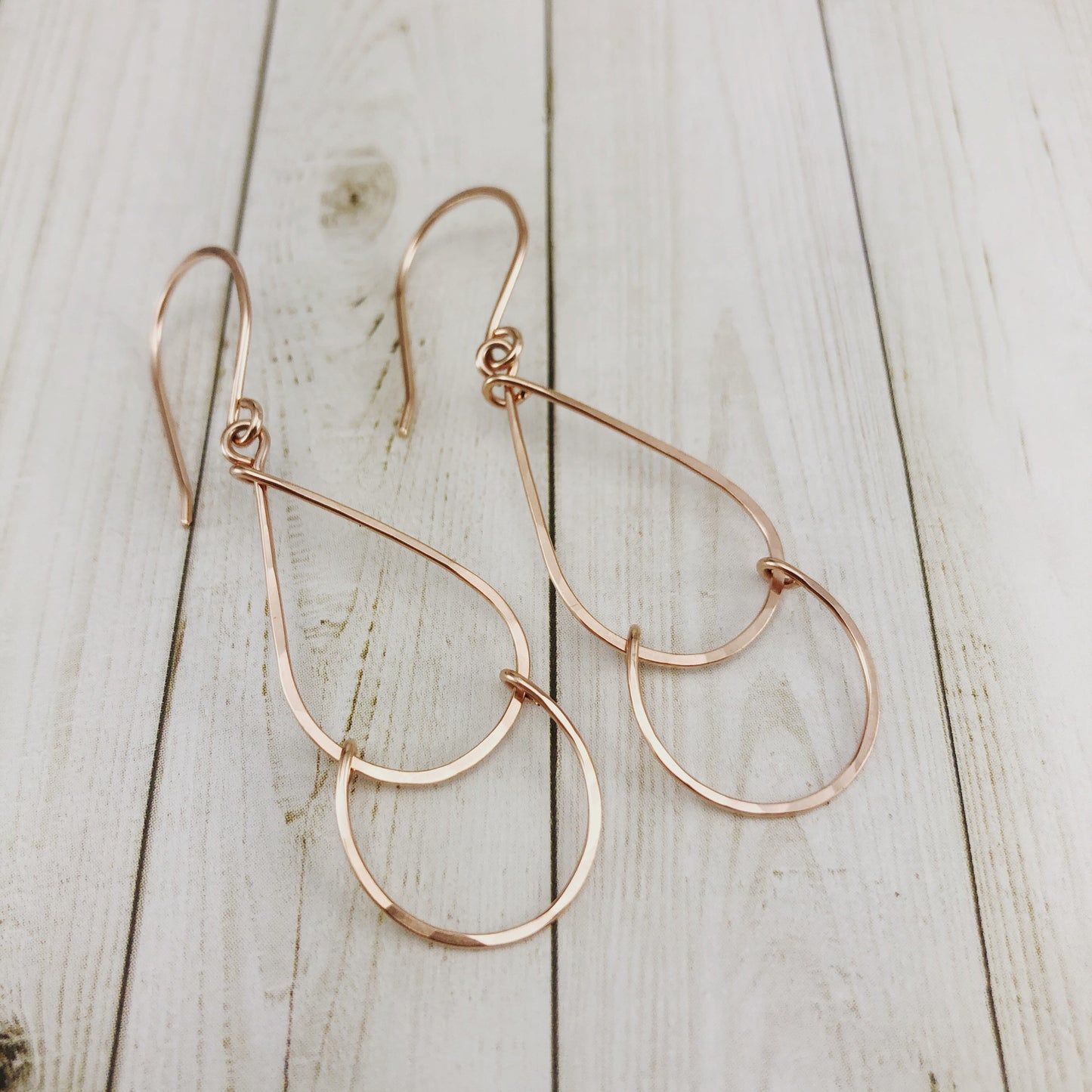 Rose Gold Teardrop Fall Earrings | Hammered Teardrop Earrings | Open Teardrop Earrings | Rose Gold Teardrop Earrings | Geometric Earrings | Everyday Earrings