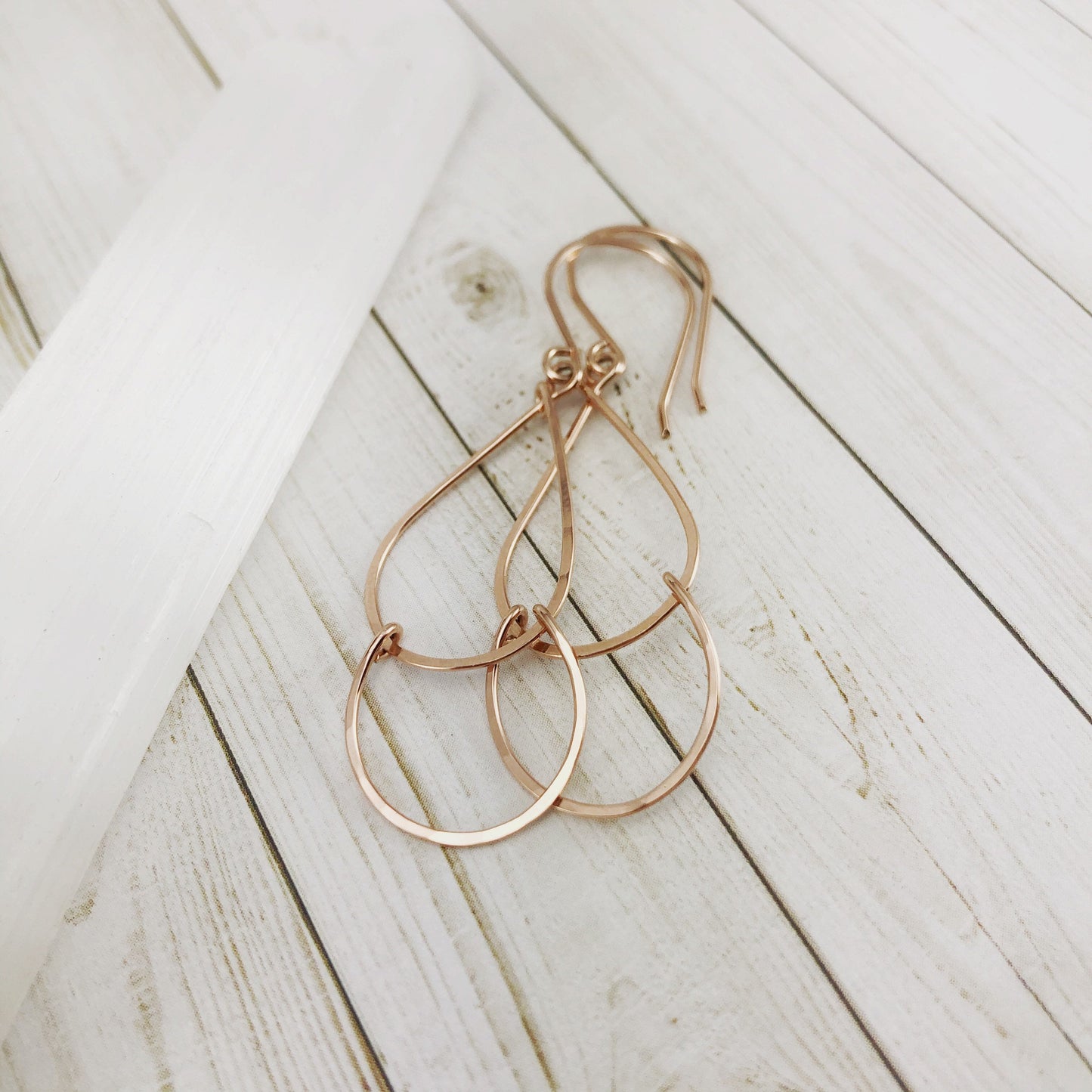 Rose Gold Teardrop Fall Earrings | Hammered Teardrop Earrings | Open Teardrop Earrings | Rose Gold Teardrop Earrings | Geometric Earrings | Everyday Earrings