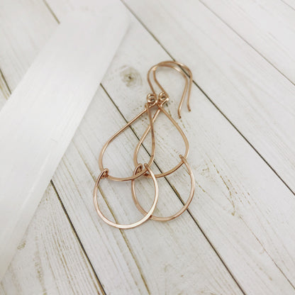 Rose Gold Teardrop Fall Earrings | Hammered Teardrop Earrings | Open Teardrop Earrings | Rose Gold Teardrop Earrings | Geometric Earrings | Everyday Earrings