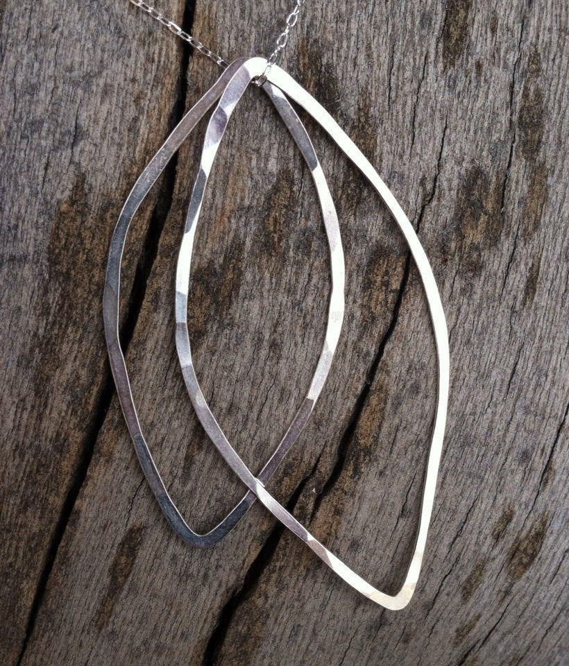 Silver Leaf Necklace | Botanical Necklace | Hammered Silver Pendant | Silver Boho Necklace | Lightweight Necklace