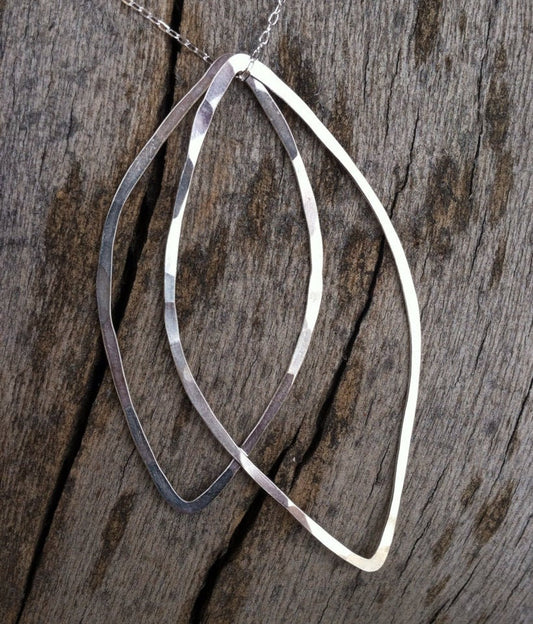 Silver Leaf Necklace | Botanical Necklace | Hammered Silver Pendant | Silver Boho Necklace | Lightweight Necklace