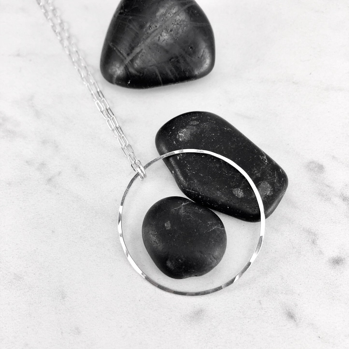 Silver Floating Circle Necklace | Karma Necklace | Hammered Silver Pendant | Linked Necklace | Infinity Necklace | Handmade Sterling Silver