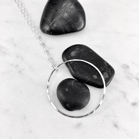 Silver Floating Circle Necklace | Karma Necklace | Hammered Silver Pendant | Linked Necklace | Infinity Necklace | Handmade Sterling Silver
