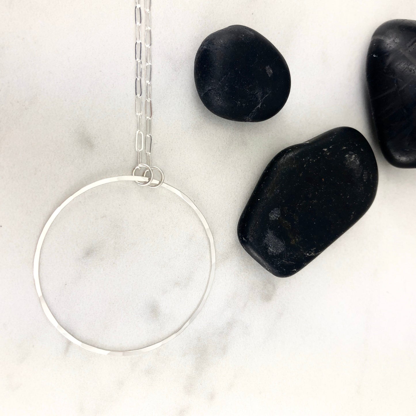 Silver Floating Circle Necklace | Karma Necklace | Hammered Silver Pendant | Linked Necklace | Infinity Necklace | Handmade Sterling Silver