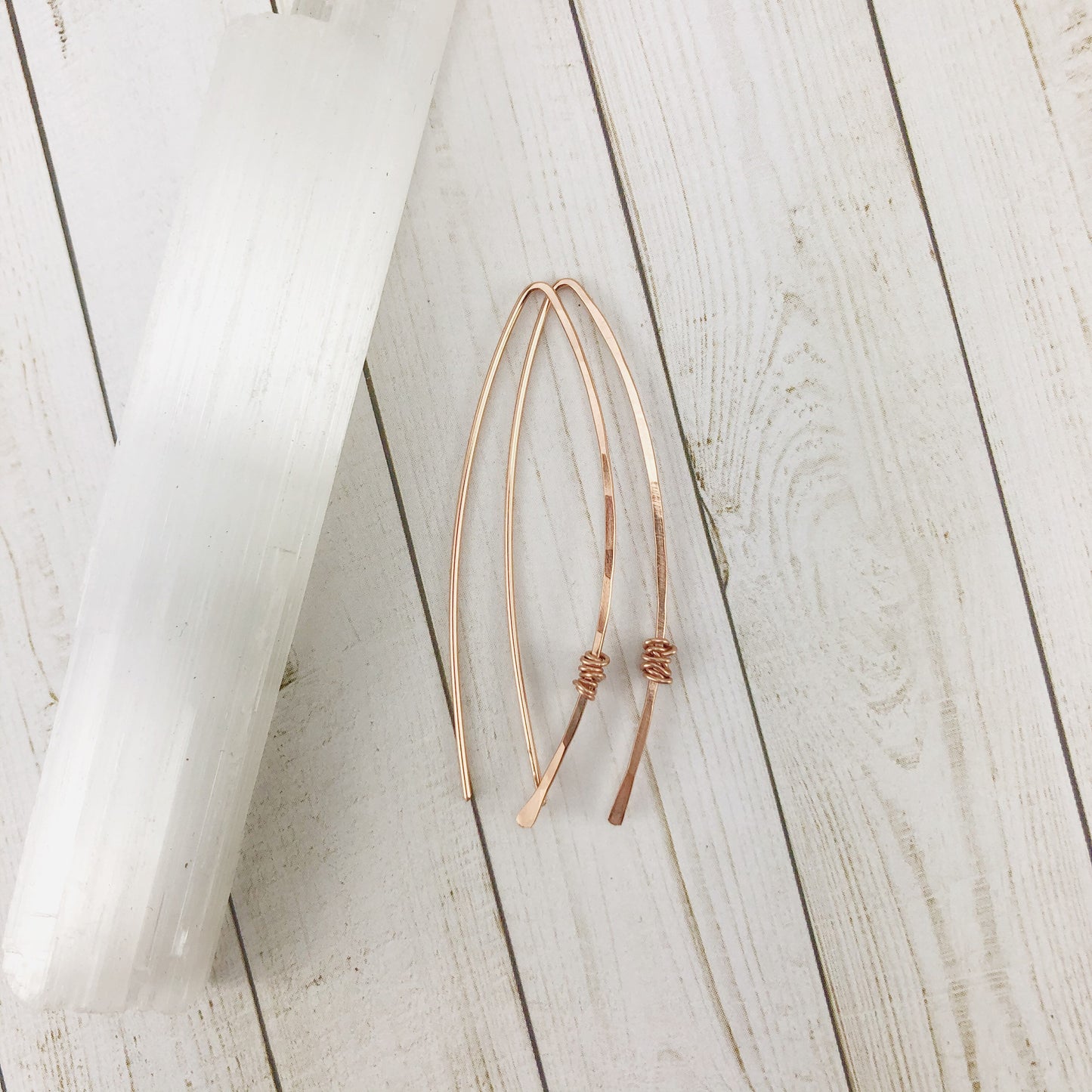 Rose Gold Threader Earrings | Arc Earrings | Open Hoops | Delicate Earrings | Dainty Open Hoops | Pull Through Earrings