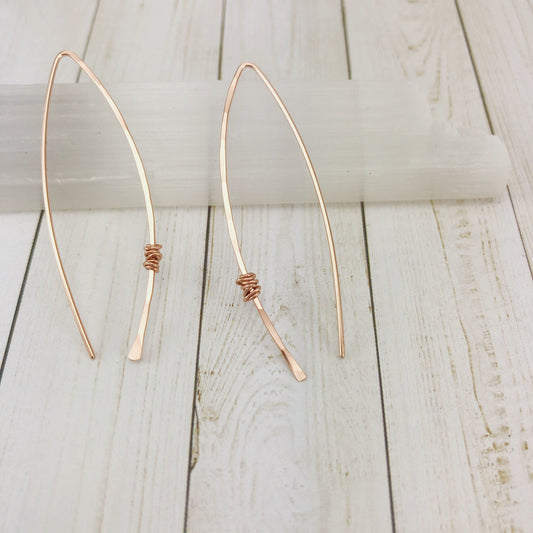 Rose Gold Threader Earrings | Arc Earrings | Open Hoops | Delicate Earrings | Dainty Open Hoops | Pull Through Earrings