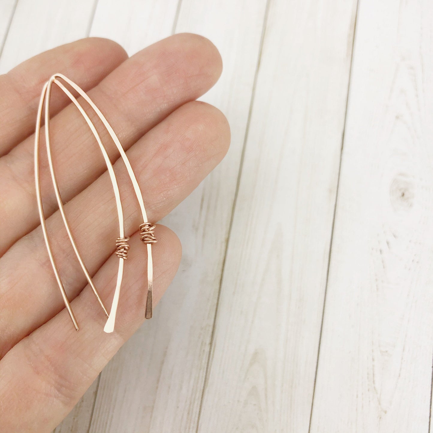 Rose Gold Threader Earrings | Arc Earrings | Open Hoops | Delicate Earrings | Dainty Open Hoops | Pull Through Earrings