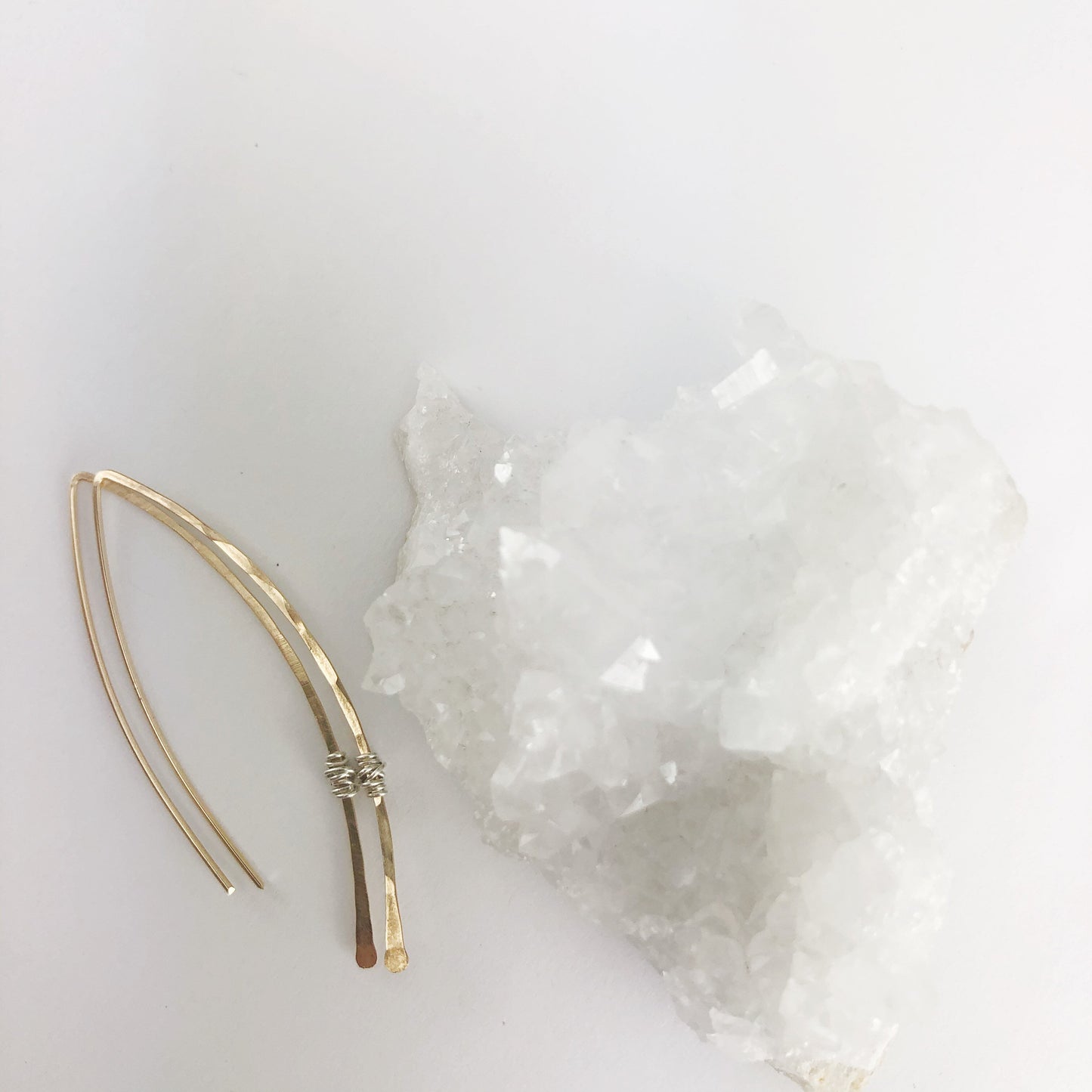 Hammered Gold and Sterling Silver Threader Earring | Arc Earrings | Open Hoops | Delicate Earrings | Dainty Open Hoops | Pull Through Earrings
