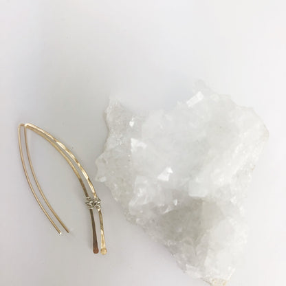Hammered Gold and Sterling Silver Threader Earring | Arc Earrings | Open Hoops | Delicate Earrings | Dainty Open Hoops | Pull Through Earrings