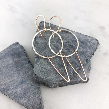 Silver Rose Gold Chevron Earrings | Geometric Earrings | Boho Hoop Earrings | Chevron Hoops | Mixed Metal Earrings | Silver Hoops | Edgy Earrings