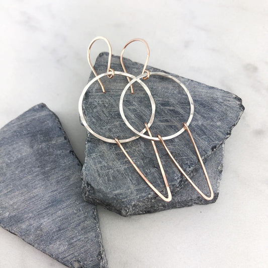 Silver Rose Gold Chevron Earrings | Geometric Earrings | Boho Hoop Earrings | Chevron Hoops | Mixed Metal Earrings | Silver Hoops | Edgy Earrings