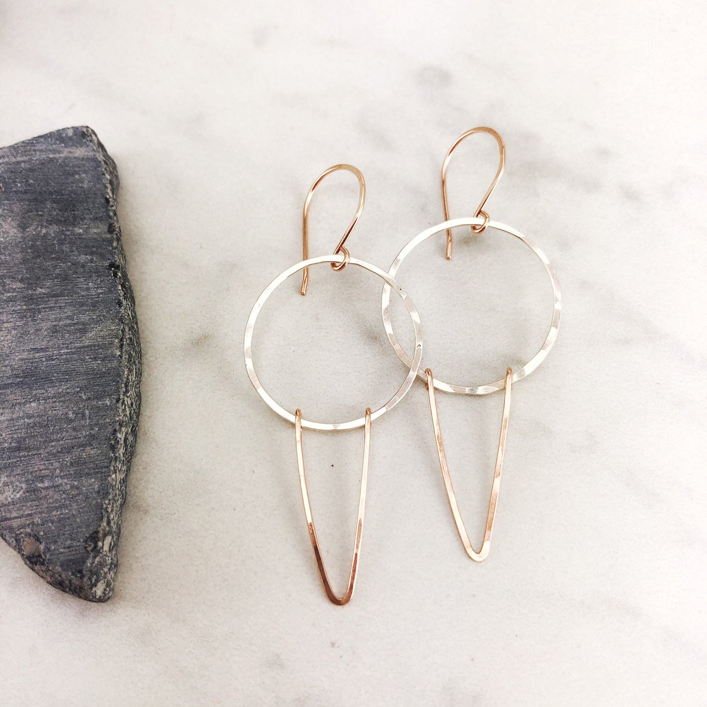 Silver Rose Gold Chevron Earrings | Geometric Earrings | Boho Hoop Earrings | Chevron Hoops | Mixed Metal Earrings | Silver Hoops | Edgy Earrings