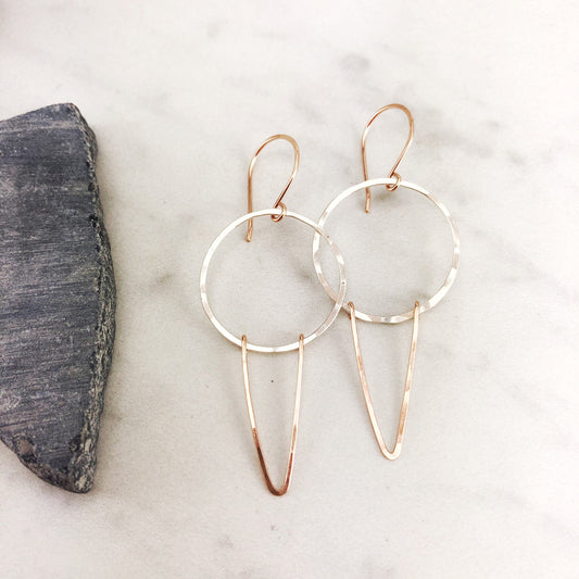 Silver Rose Gold Chevron Earrings | Geometric Earrings | Boho Hoop Earrings | Chevron Hoops | Mixed Metal Earrings | Silver Hoops | Edgy Earrings