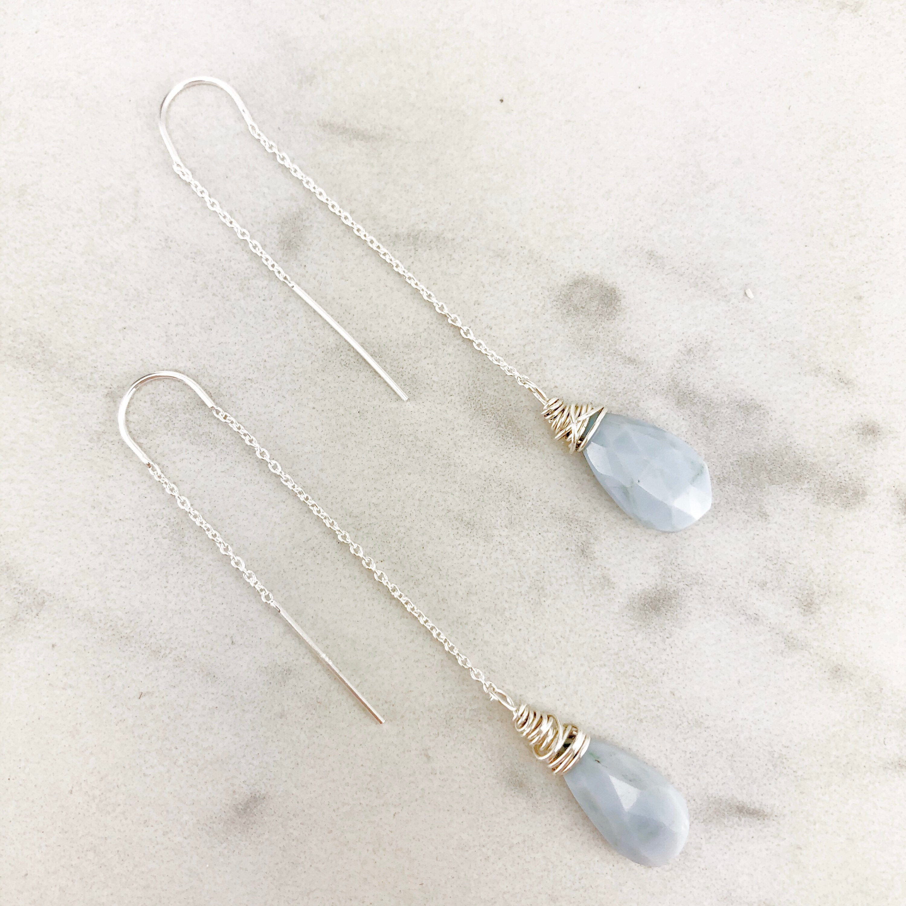 Sterling Silver Blue Opal U-bar Threaders