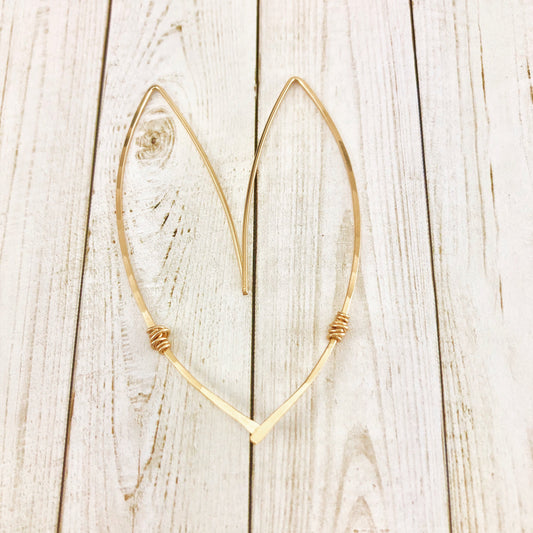 Hammered Gold Threader Earrings | Arc Earrings | Open Hoops | Delicate Earrings | Dainty Open Hoops | Pull Through Earrings