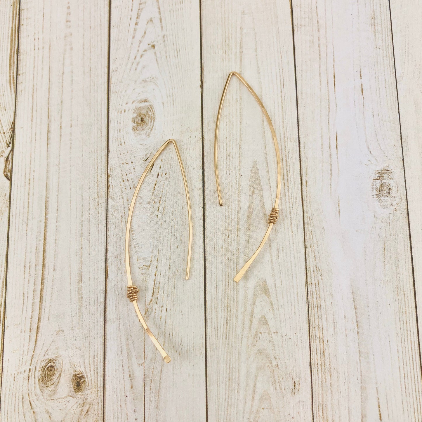 Hammered Gold Threader Earrings | Arc Earrings | Open Hoops | Delicate Earrings | Dainty Open Hoops | Pull Through Earrings