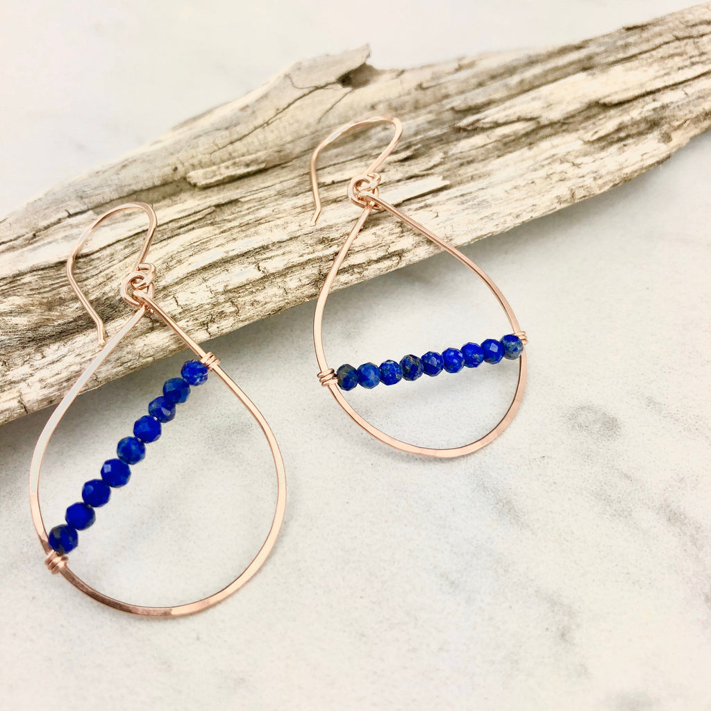 Rose Gold Lapis Teardrop Earrings | Teardrop Earrings | Asymmetric Earrings | Lapis Earrings | Boho Hoops | Lightweight Earrings | Edgy Earrings | Modern Earrings