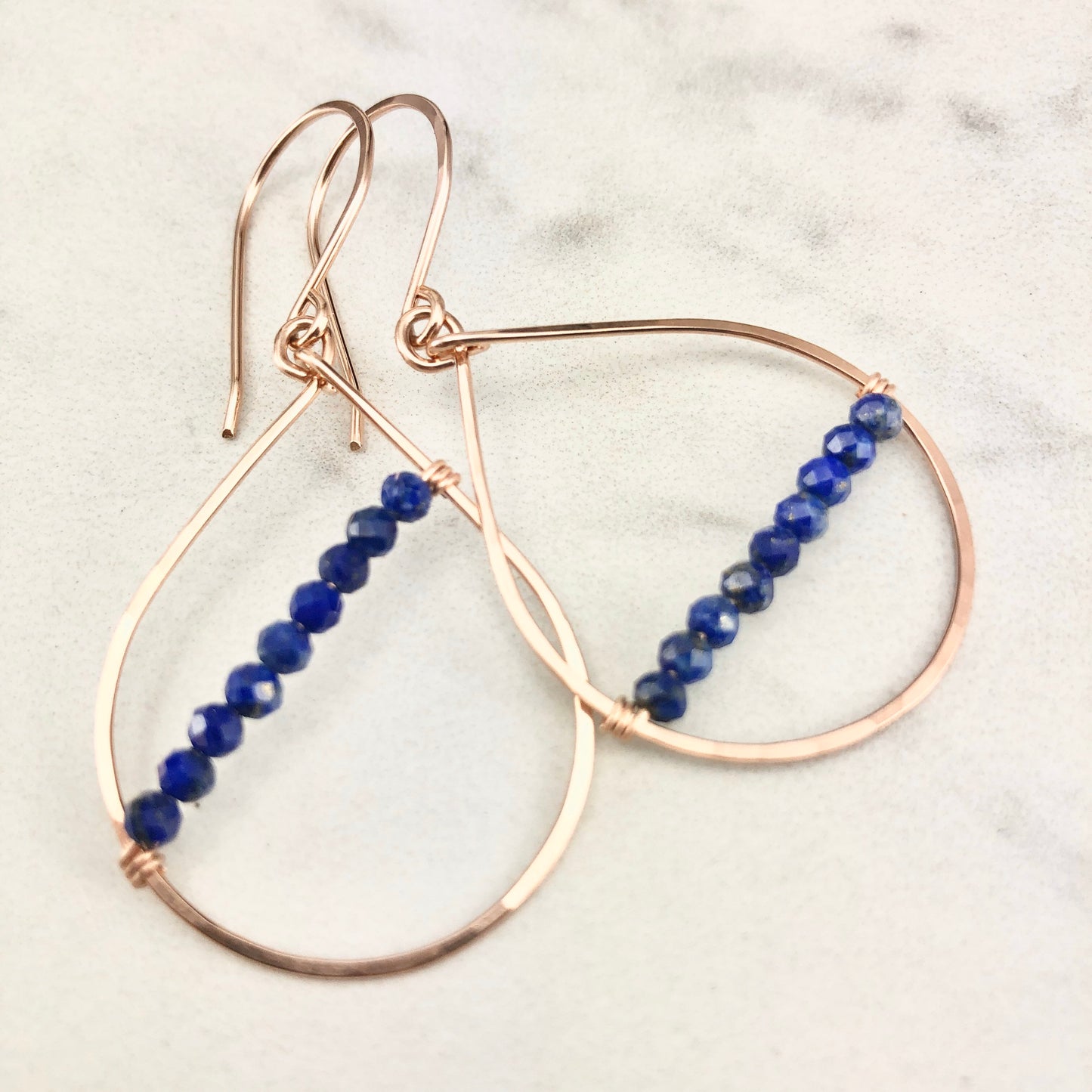 Rose Gold Lapis Teardrop Earrings | Teardrop Earrings | Asymmetric Earrings | Lapis Earrings | Boho Hoops | Lightweight Earrings | Edgy Earrings | Modern Earrings