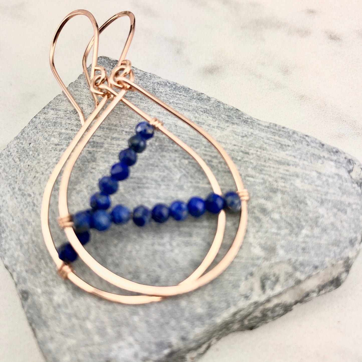Rose Gold Lapis Teardrop Earrings | Teardrop Earrings | Asymmetric Earrings | Lapis Earrings | Boho Hoops | Lightweight Earrings | Edgy Earrings | Modern Earrings