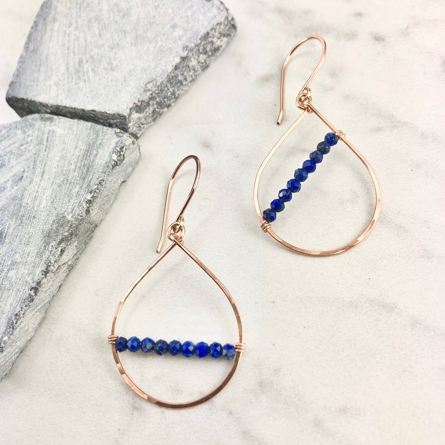 Rose Gold Lapis Teardrop Earrings | Teardrop Earrings | Asymmetric Earrings | Lapis Earrings | Boho Hoops | Lightweight Earrings | Edgy Earrings | Modern Earrings