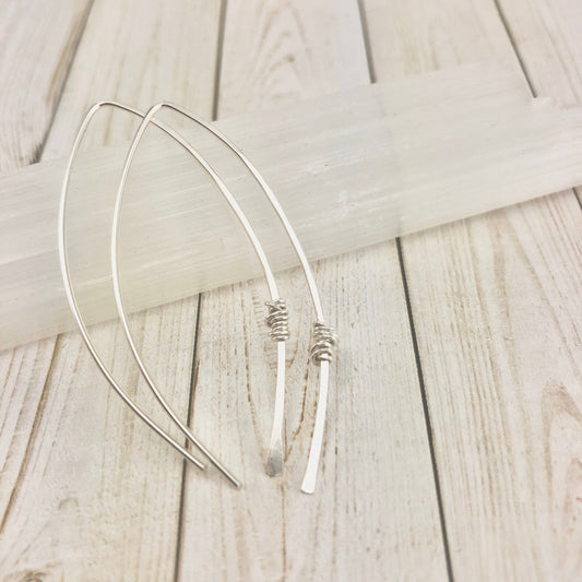Silver Pull Through Earrings | Arc Earrings | Hammered Earrings | Open Hoops | Delicate Earrings | Dainty Open Hoops | Pull Through Earrings