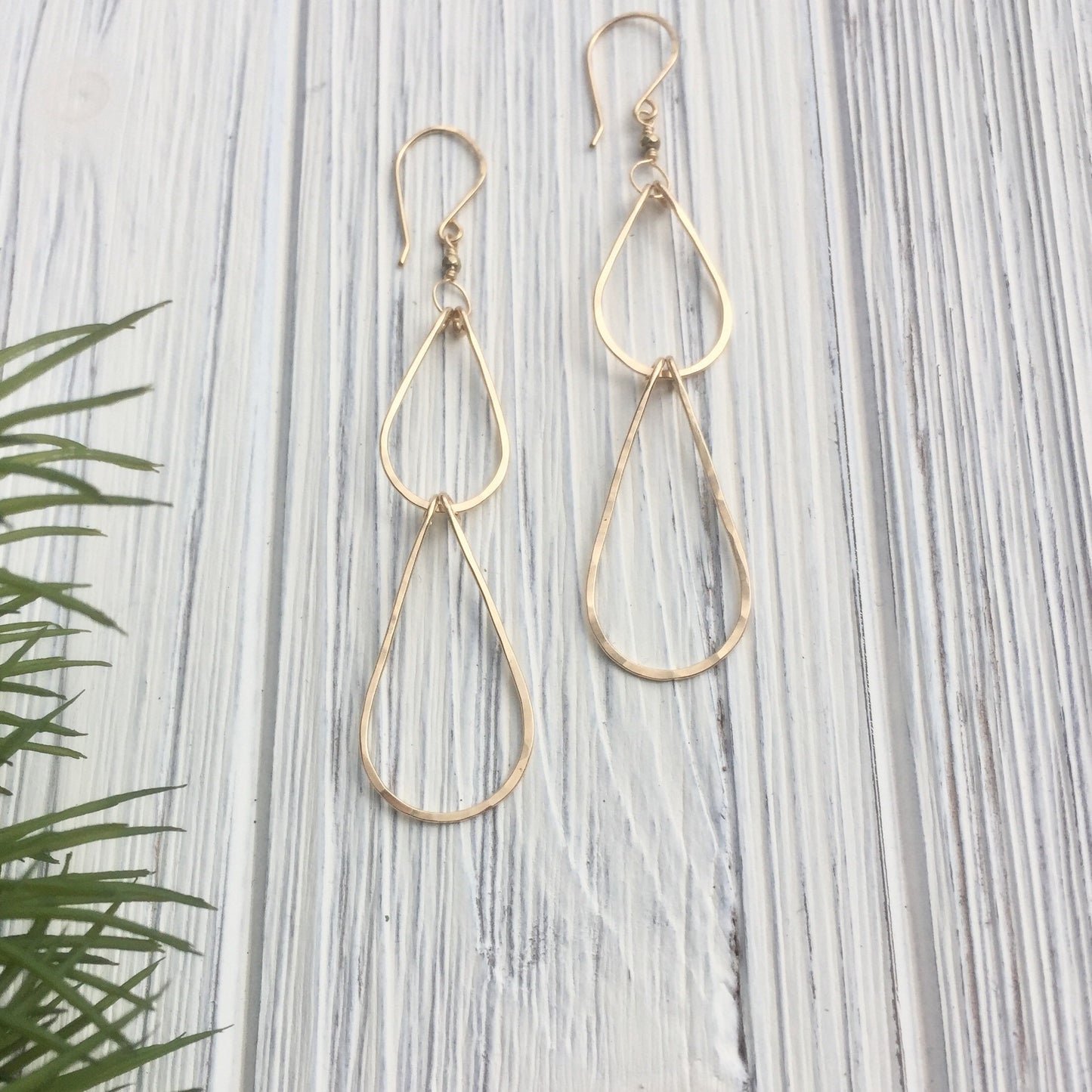 Gold Double Teardrop Earrings | Waterfall Earrings | Gold Boho Earrings | 14 K Gold Fill