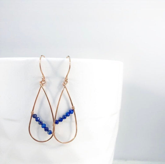 Skinny Rose Gold Lapis Teardrop Earrings | Teardrop Earrings | Asymmetric Earrings | Lapis Earrings | Boho Hoops | Lightweight Earrings | Edgy Earrings | Modern Earrings