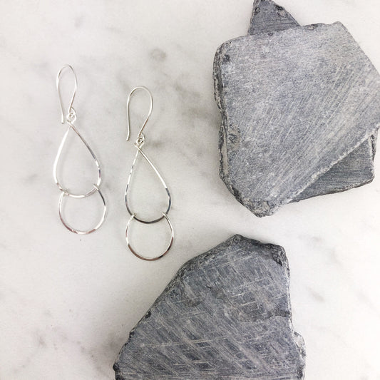Silver Teardrop Fall Earrings | Hammered Teardrop Earrings | Open Teardrop Earrings | Silver Teardrop Earrings | Geometric Earrings | Everyday Earrings