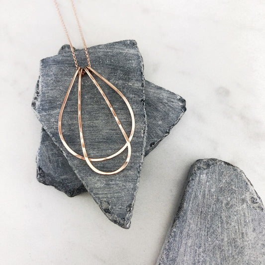 Rose Gold Art Deco NecklaceTeardrop Necklace | Layering Necklace | Hammered Pendant | Boho Necklace