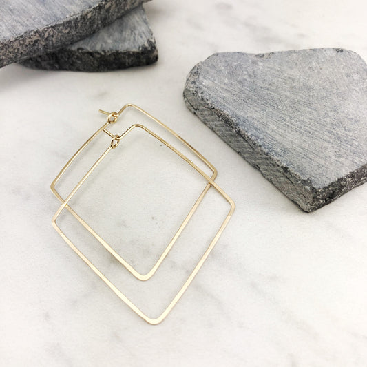 Large Gold Diamond Threader Earrings | Geometric Earrings | Boho Hoop Earrings | Pull Through Earrings | Minimalist Earrings | Delicate Earrings | Boho Wire Wrap | Open Hoops | Diamond Threaders