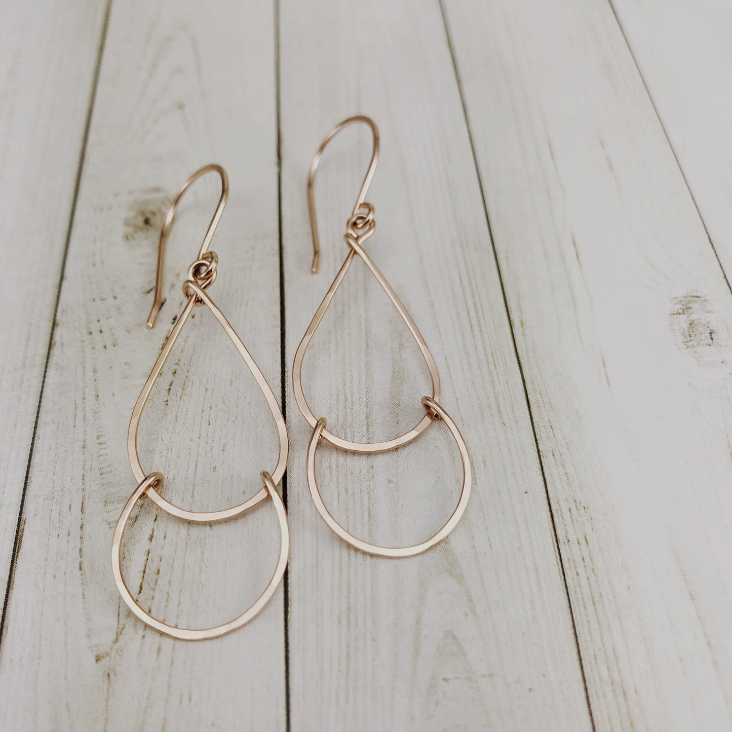 Rose Gold Teardrop Fall Earrings | Hammered Teardrop Earrings | Open Teardrop Earrings | Rose Gold Teardrop Earrings | Geometric Earrings | Everyday Earrings