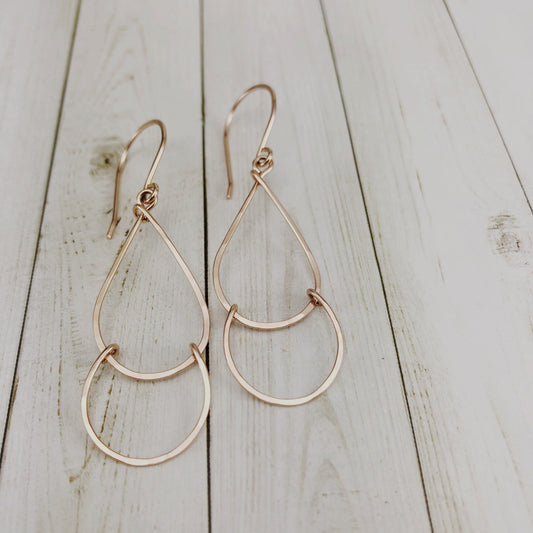 Rose Gold Teardrop Fall Earrings | Hammered Teardrop Earrings | Open Teardrop Earrings | Rose Gold Teardrop Earrings | Geometric Earrings | Everyday Earrings