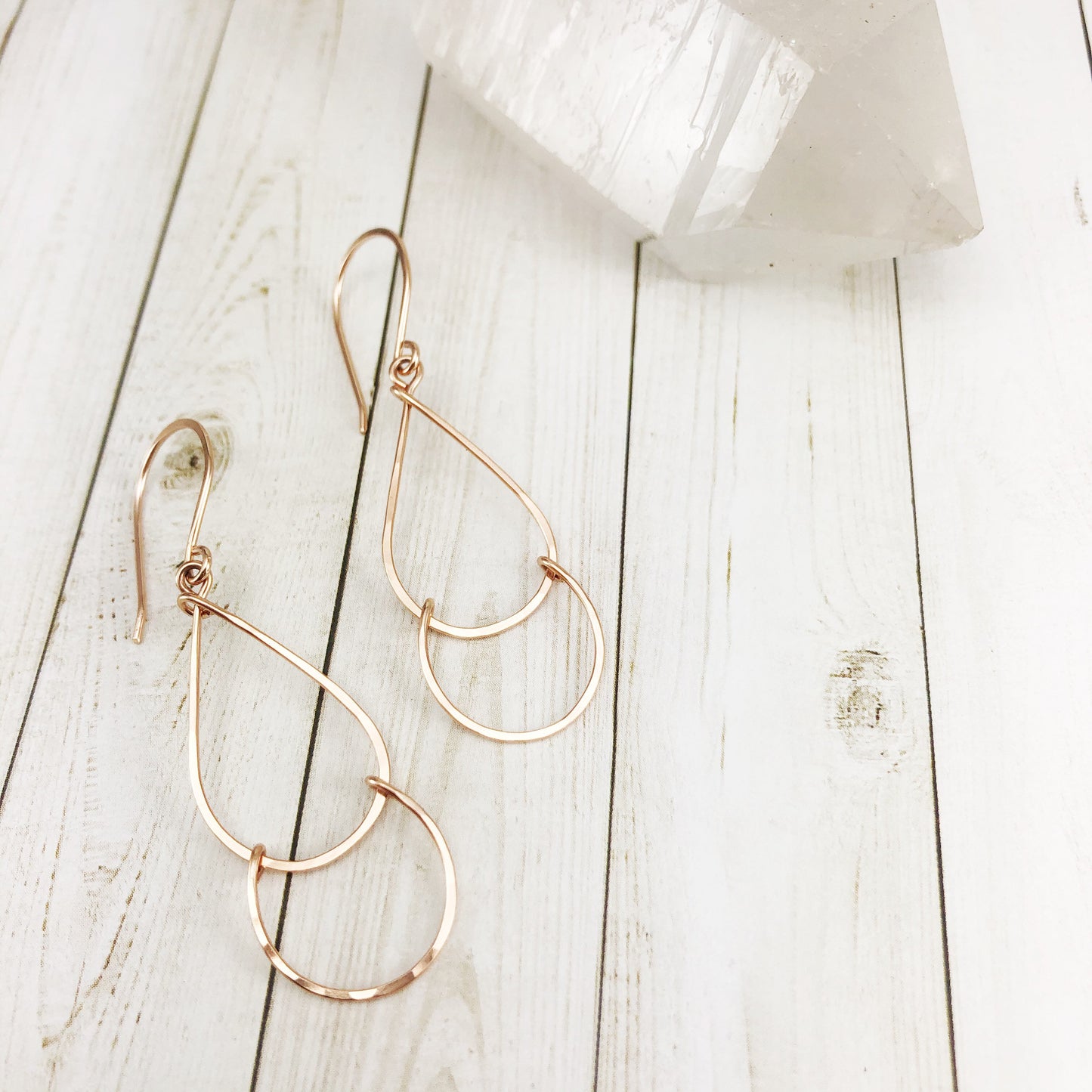 Rose Gold Teardrop Fall Earrings | Hammered Teardrop Earrings | Open Teardrop Earrings | Rose Gold Teardrop Earrings | Geometric Earrings | Everyday Earrings
