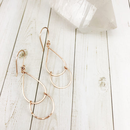 Rose Gold Teardrop Fall Earrings | Hammered Teardrop Earrings | Open Teardrop Earrings | Rose Gold Teardrop Earrings | Geometric Earrings | Everyday Earrings