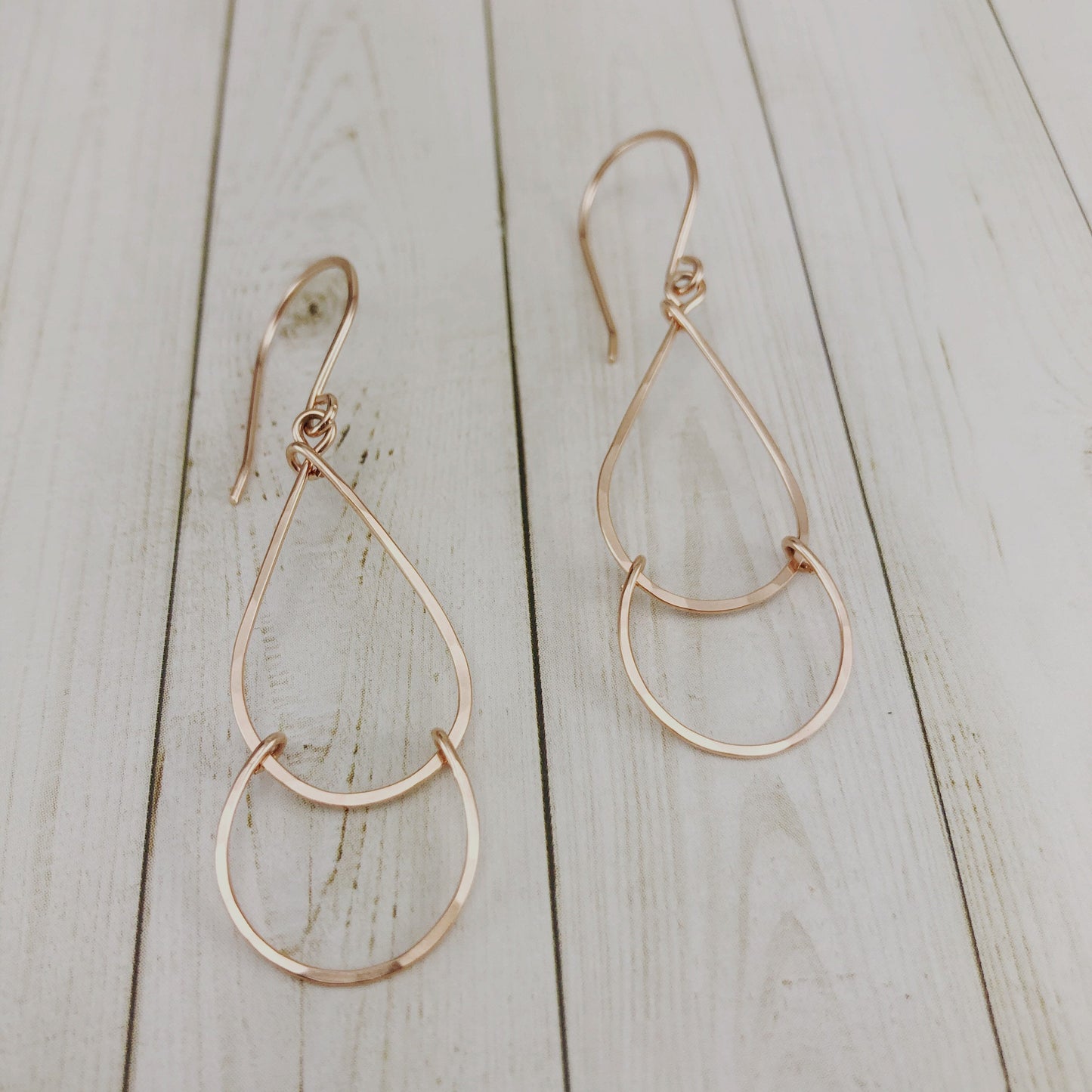 Rose Gold Teardrop Fall Earrings | Hammered Teardrop Earrings | Open Teardrop Earrings | Rose Gold Teardrop Earrings | Geometric Earrings | Everyday Earrings