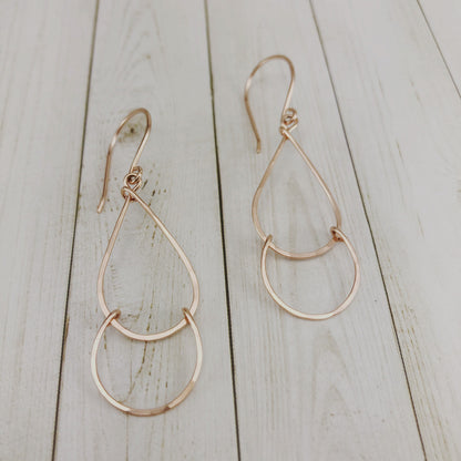 Rose Gold Teardrop Fall Earrings | Hammered Teardrop Earrings | Open Teardrop Earrings | Rose Gold Teardrop Earrings | Geometric Earrings | Everyday Earrings