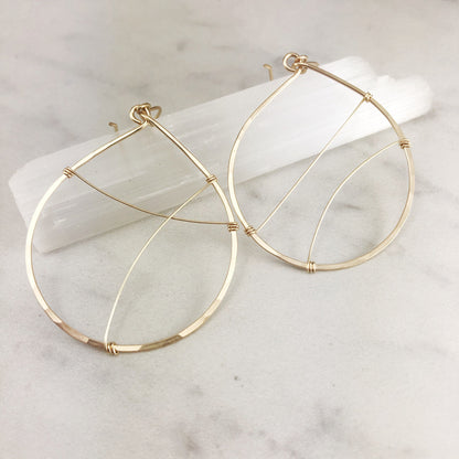 Gold Teardrop Hoop Earrings | Statement Earrings | Teardrop Hoops | Boho Hoop Earrings | Asymmetric Earrings | Modern Earrings | Open Teardrop Earrings