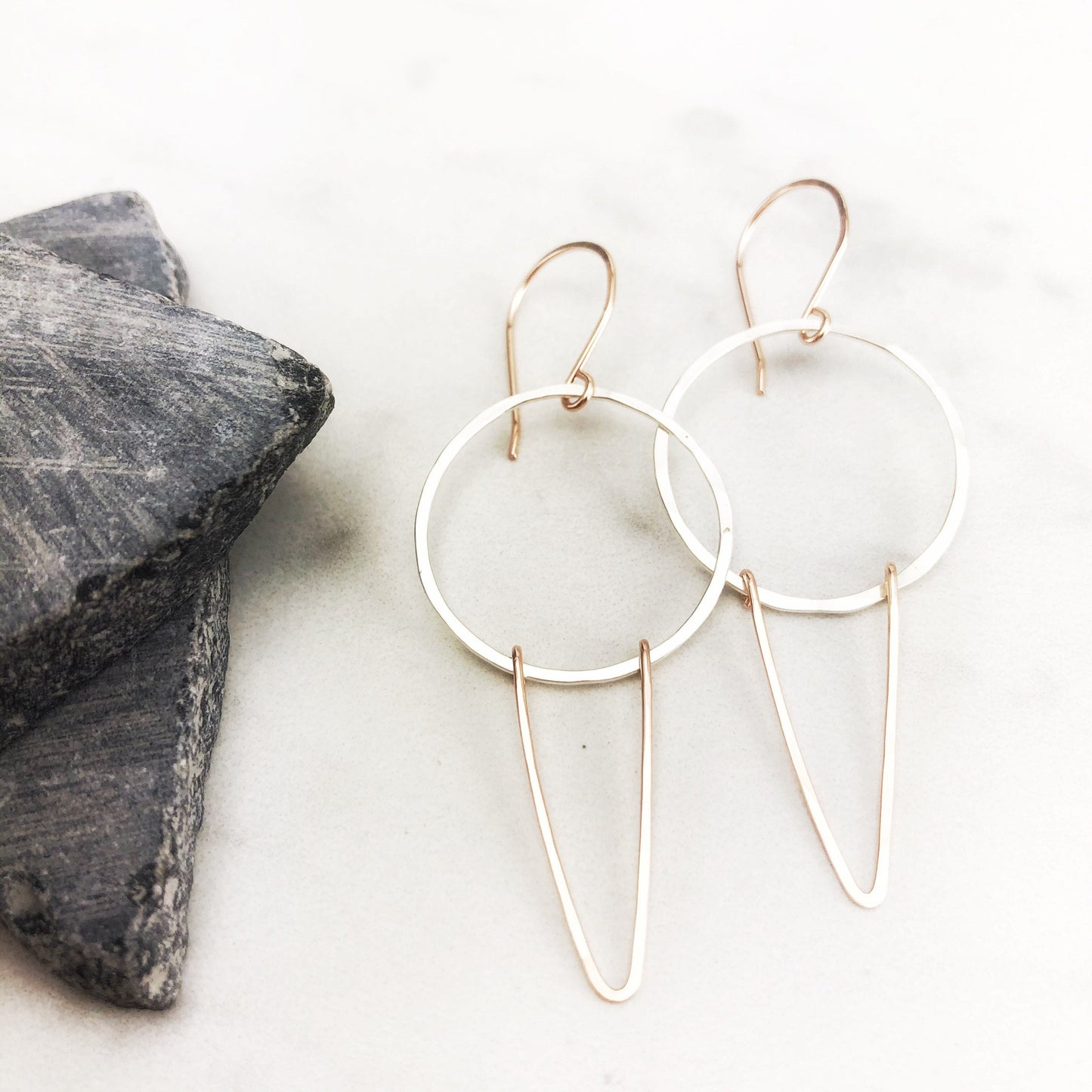 Silver Rose Gold Chevron Earrings | Geometric Earrings | Boho Hoop Earrings | Chevron Hoops | Mixed Metal Earrings | Silver Hoops | Edgy Earrings