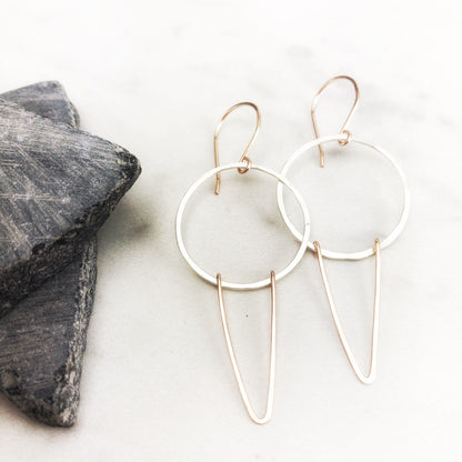 Silver Rose Gold Chevron Earrings | Geometric Earrings | Boho Hoop Earrings | Chevron Hoops | Mixed Metal Earrings | Silver Hoops | Edgy Earrings
