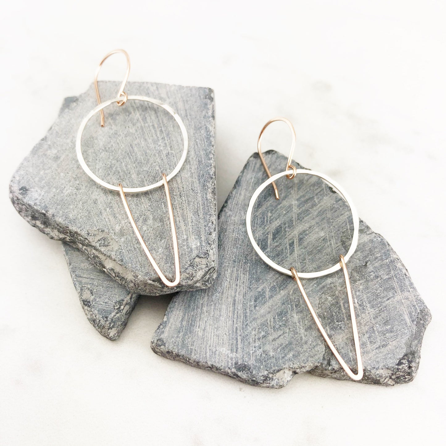 Silver Rose Gold Chevron Earrings | Geometric Earrings | Boho Hoop Earrings | Chevron Hoops | Mixed Metal Earrings | Silver Hoops | Edgy Earrings