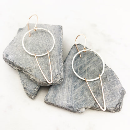 Silver Rose Gold Chevron Earrings | Geometric Earrings | Boho Hoop Earrings | Chevron Hoops | Mixed Metal Earrings | Silver Hoops | Edgy Earrings